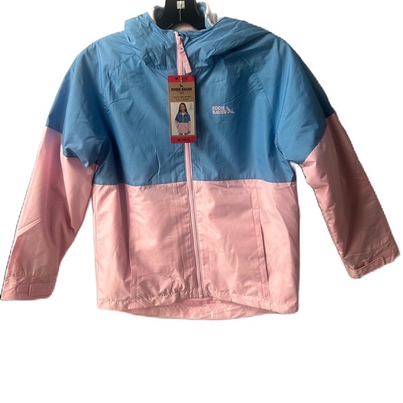 NWT Eddie Bauer Kids Blue and Pink Hooded 3-in-1 Jacket Size M 10/12 - Picture 2 of 11
